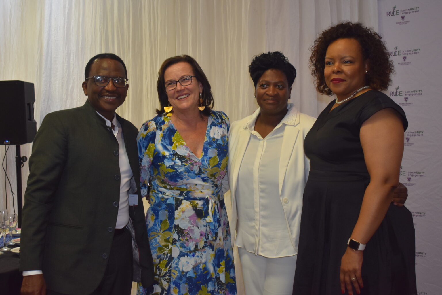 From left to right “ Rhodes University Vice-Chancellor Professor Sizwe Mabizela; Director of RUCE Diana Hornby, Phumla Hobe Yabo from Standard Bank Tutuwa Community Foundation and Vuyo Mwase from the Energy Mobility Education Trust. Photo: Ephreeda Banda