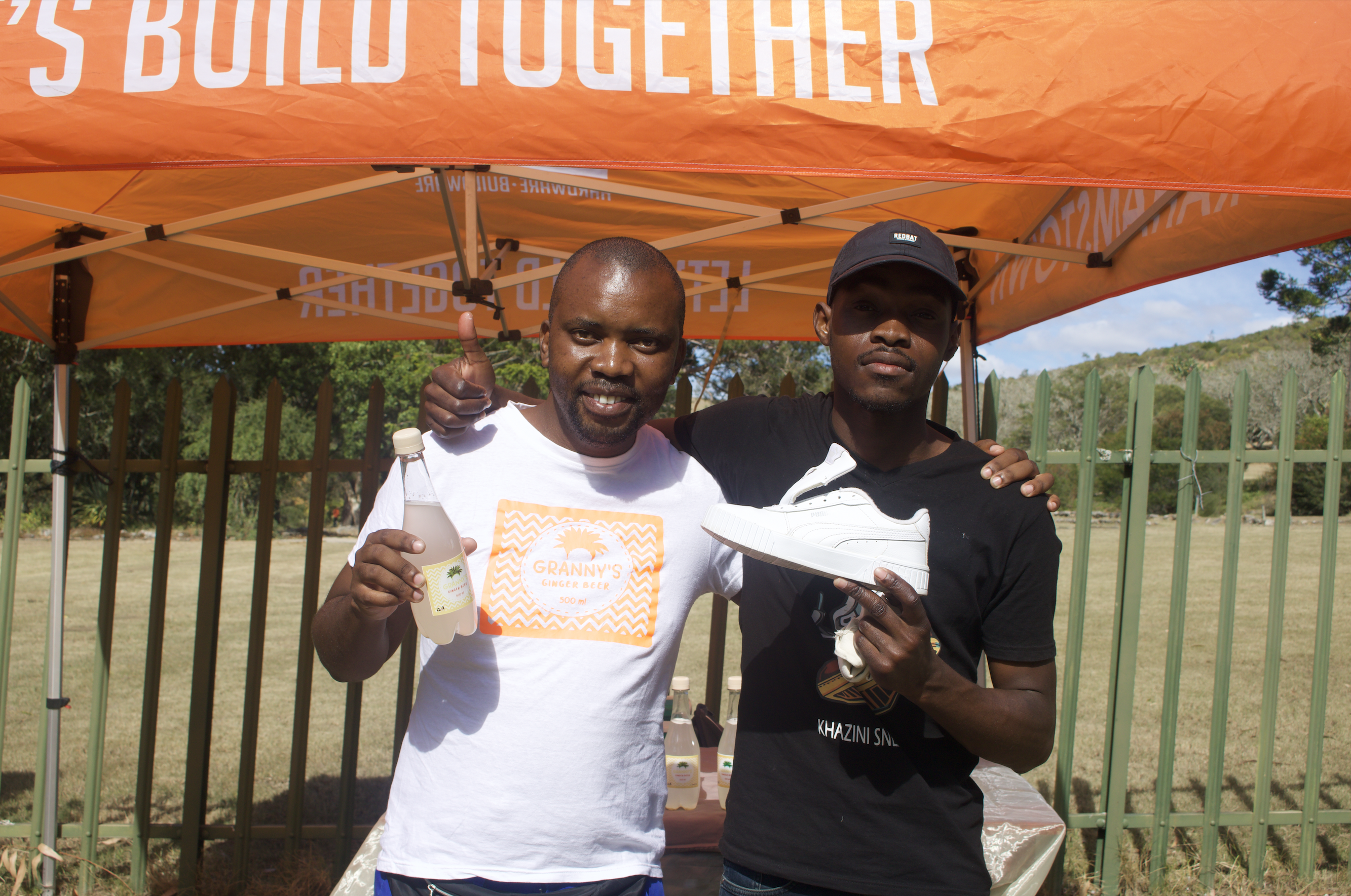 Granny's Ginger Beer owner Malwande Bebeza (left) and Khazini Sneakers owner, Aphelele "Percy" Ngemntu. Photo: Linda Pona