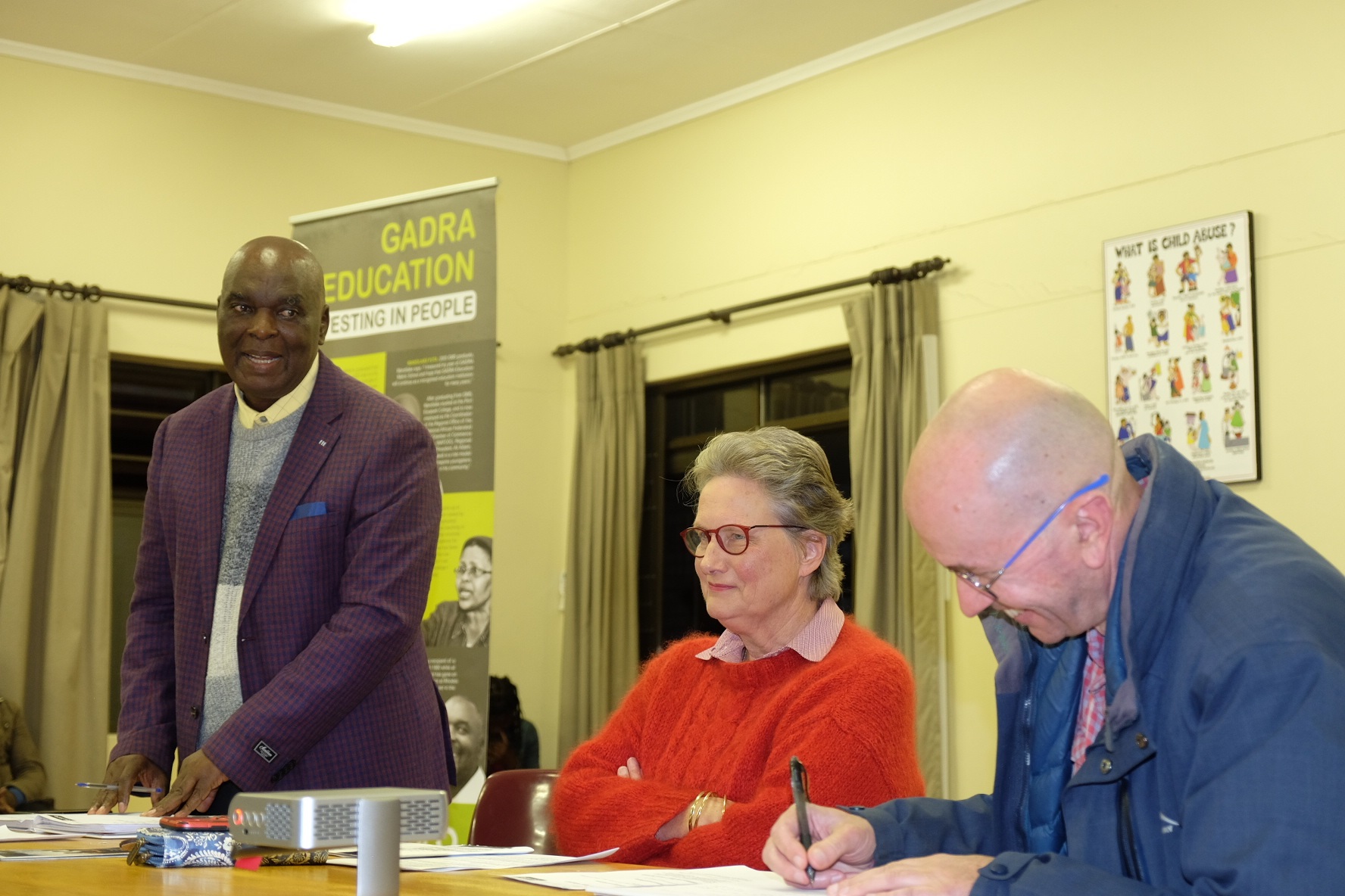 GADRA Education Board chairperson Prof Ken Ngcoza, treasurer Margie Keeton and administrator Dr Ashley Westaway share a light moment at the AGM on Tuesday, 23 May. Photo: Rod Amner