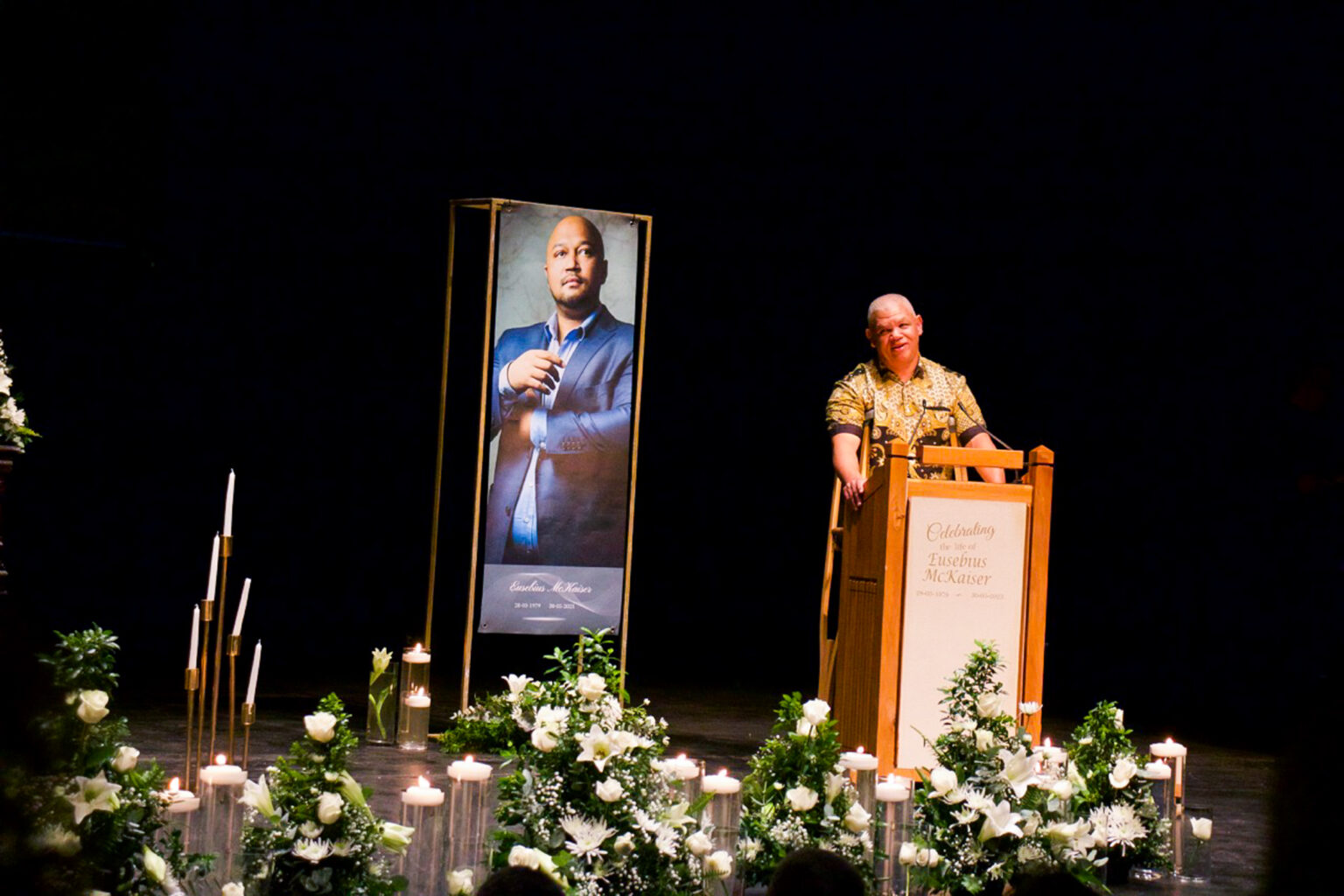 Eusebius McKaiser's cousin from the Stevens family, sharing with those in attendance his life, family time and extraordinary work. Leaving a parting word of "We all should be more like Oubaas (a nickname his family shared)." Photo: Buhle Andisiwe Made