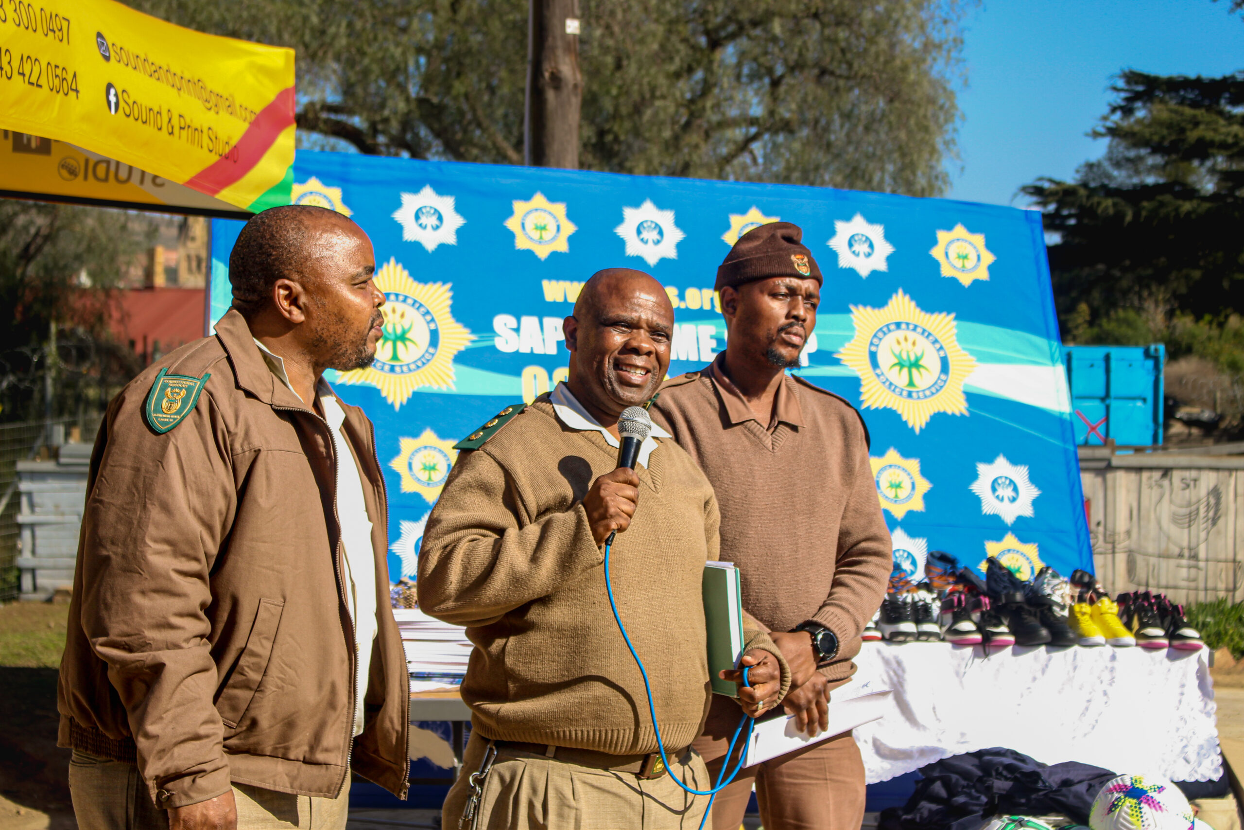 From left: Correctional Services officials Mr Mathumbu, Mr Hasha and Mr Peter spoke about crime at the Eluxolweni Child and Youth Centre Mandela Day event. Photo: Fahdia Msaka