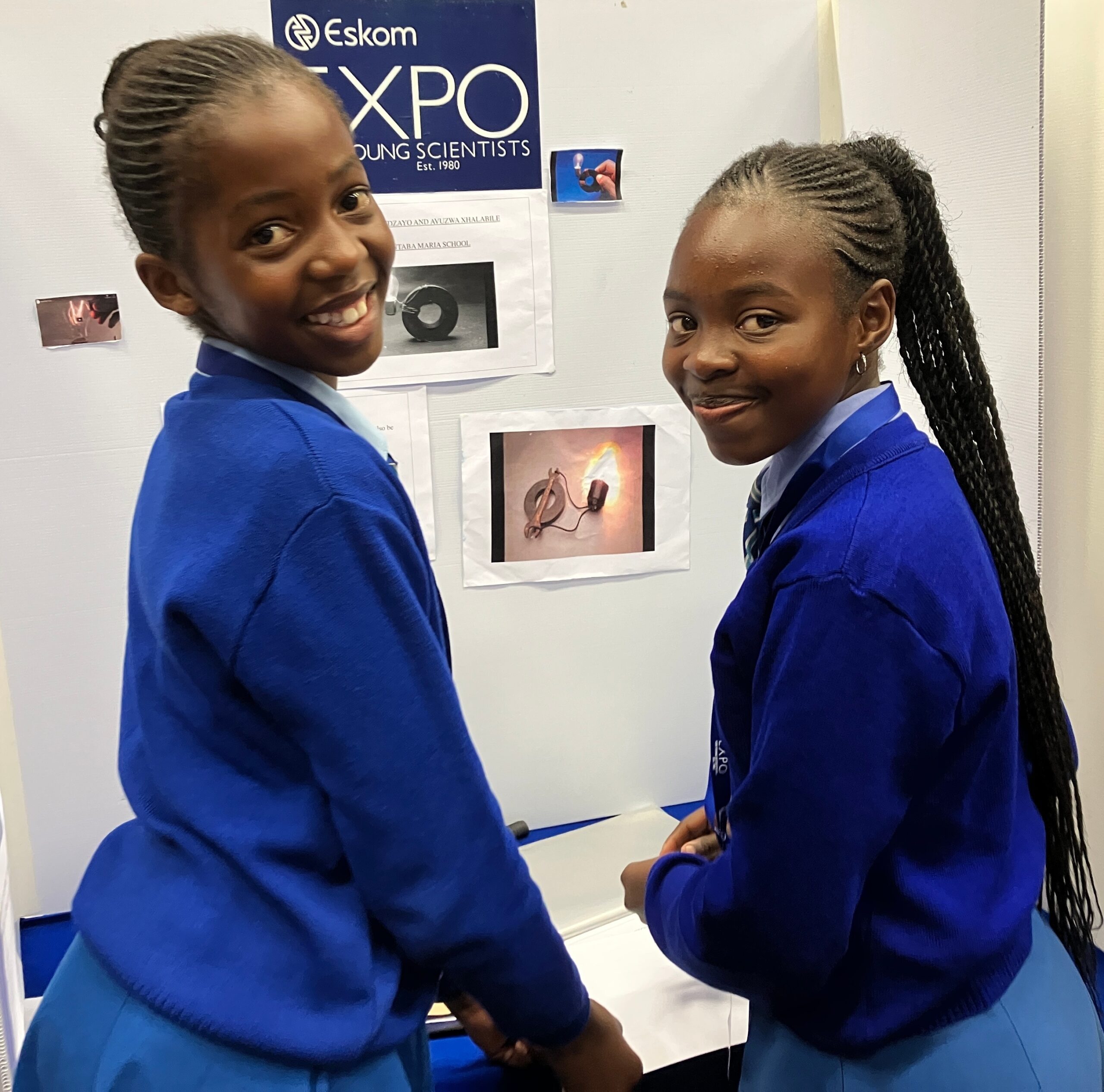 Avuzwa Xhalabile and Uzundakhe Nzayo of Ntaba Maria School with their project on ‘Electrical, Electronics and Embedded Systems’. Photo: Steven Lang