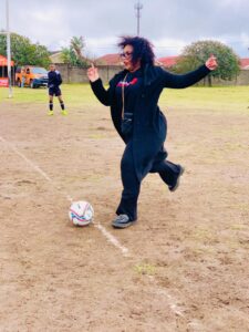 Isikhalo womxns movement's Anelisa Bentele kicks off the Diski Queens 7s tournament