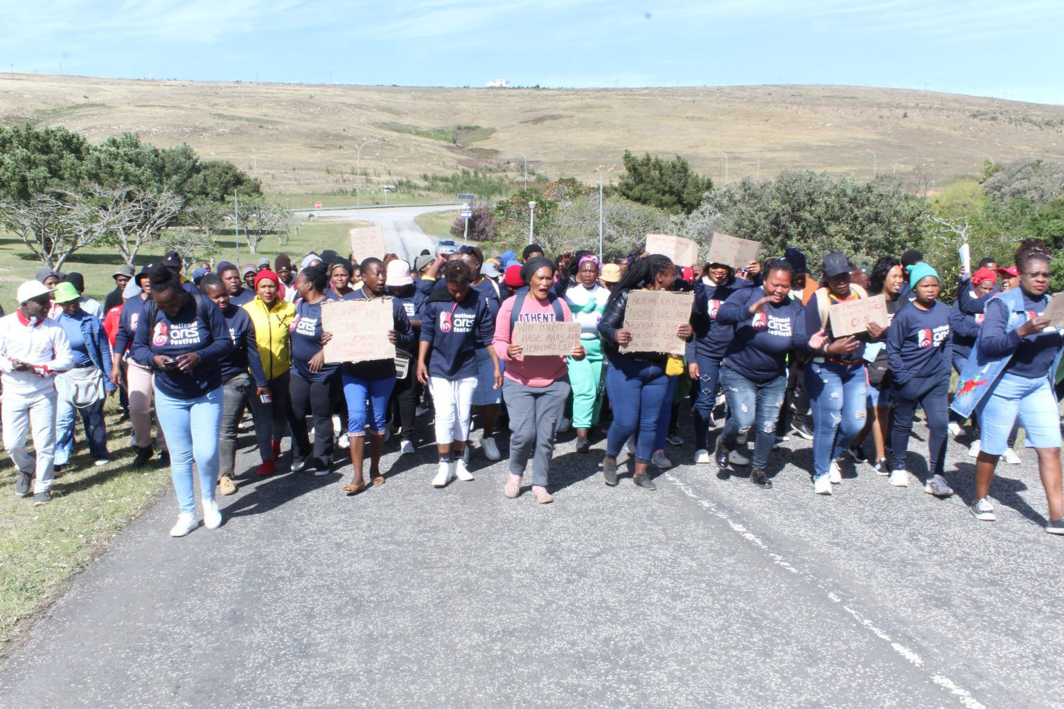 Social Employment Fund workers marching to Settlers Monument to claim back their jobs