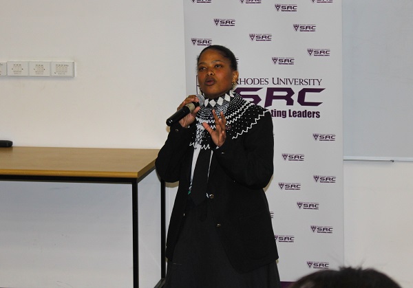 SRC president, Avuxeni Tyala at student body meeting. Photo: 'Odidi Matai-Sigudla