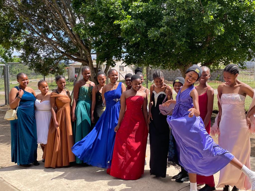 Nathaniel Nyaluza Secondary School matric learners trying on dresses during dress handover. Photo: supplied