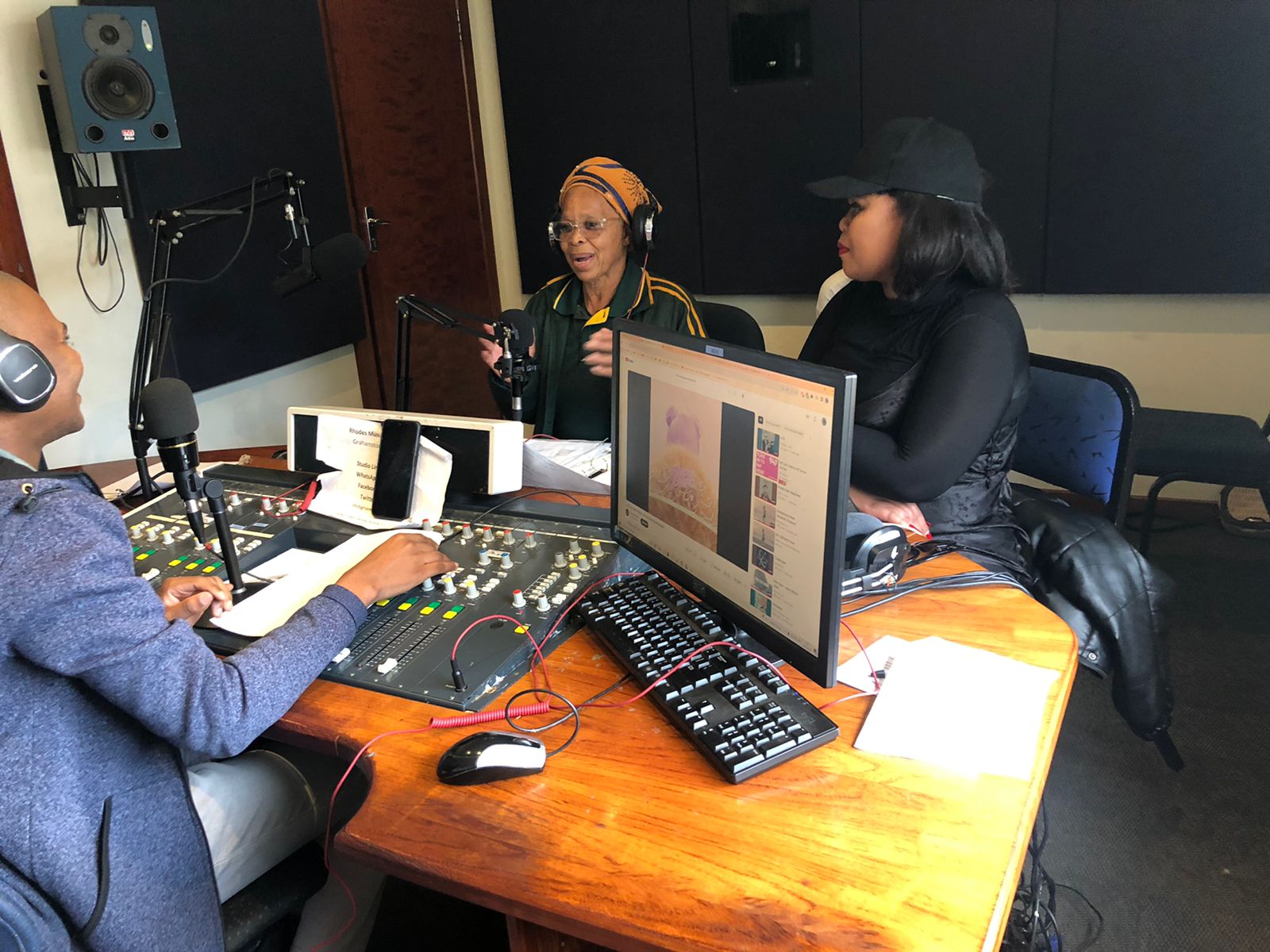 Older Persons Forum chairperson Nombulelo Pona (Left) and  Isikhalo Womxn’s Movement activist Anelisa Bentele (right) during an interview about the Golden Games at RMR 89.7FM. 