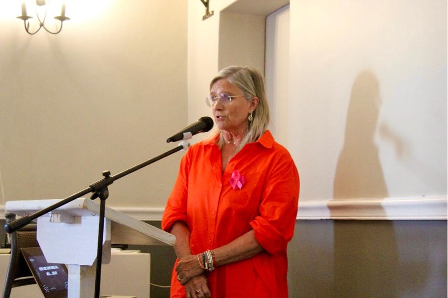 Sandy Coffey (Guest Speaker) speaking at the Breast Cancer lunch. Photo: Elaine Wabwire