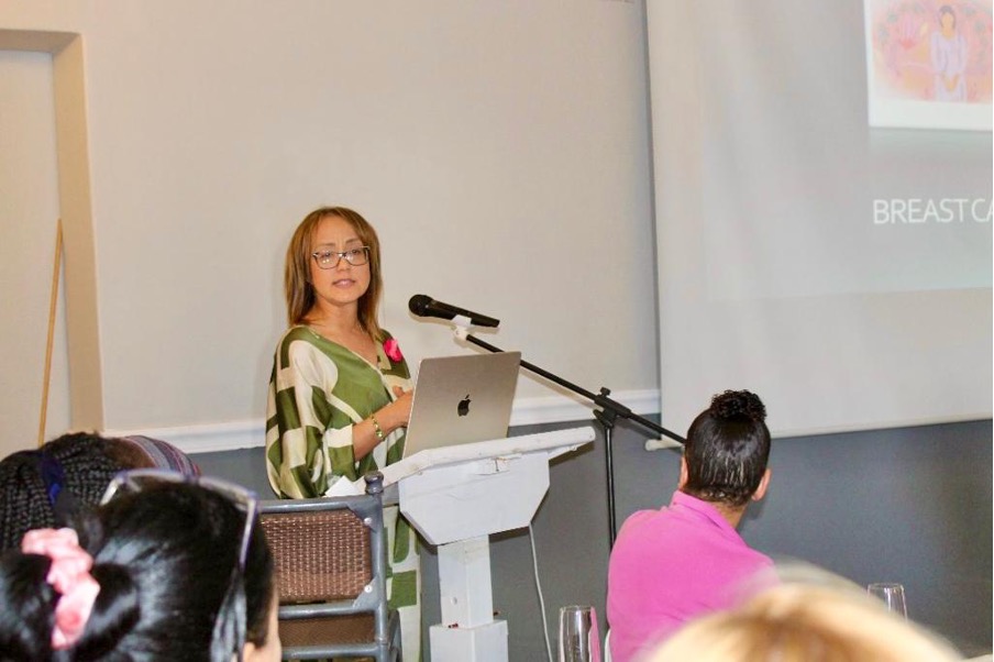 Sharon de Kock (from Bay Radiology) speaking at the Breast Cancer lunch. Photo: Elaine Wabwire