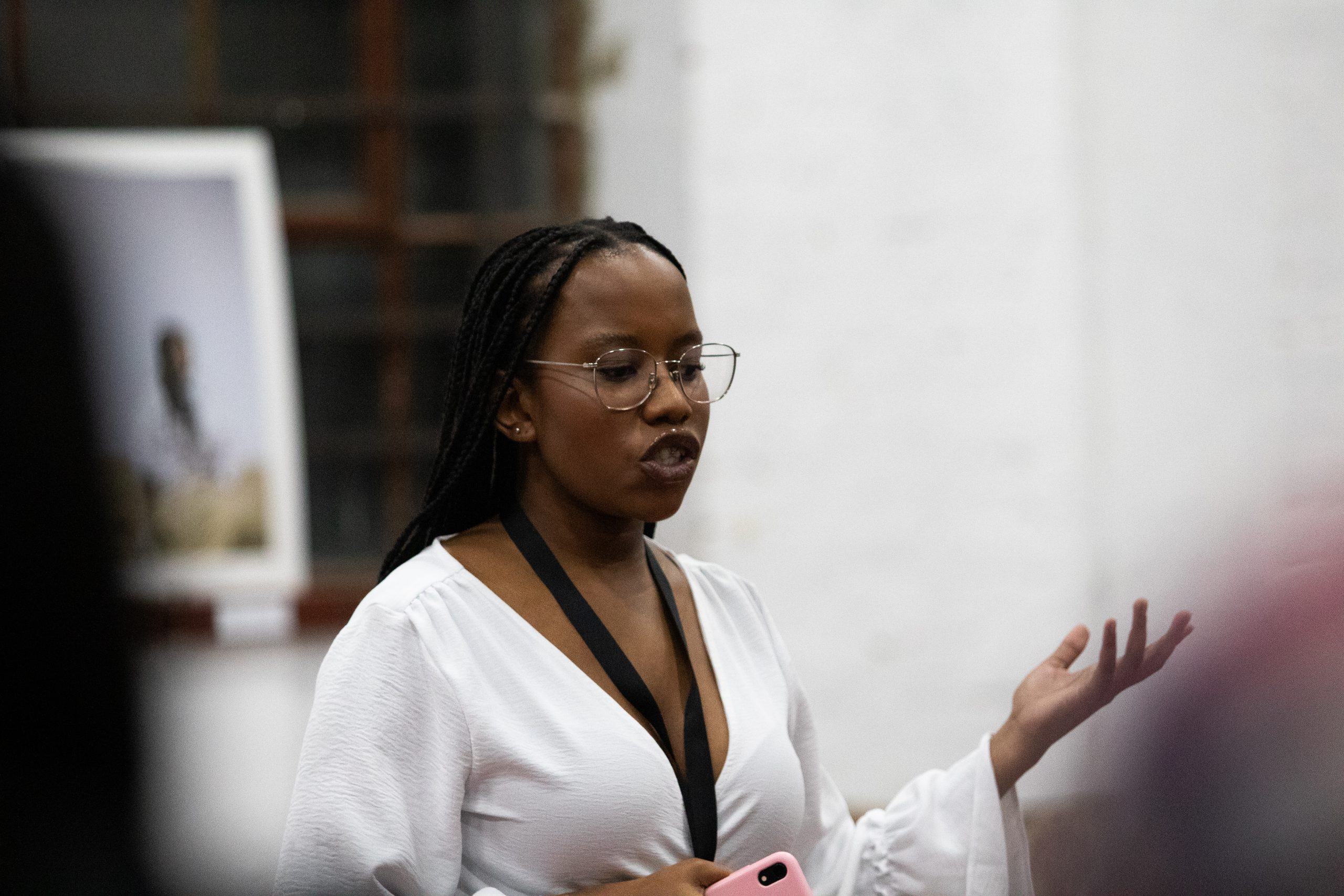 Mapule Mokete speaking about Lewatle and Hairitage. Photo Muholi Art Institute