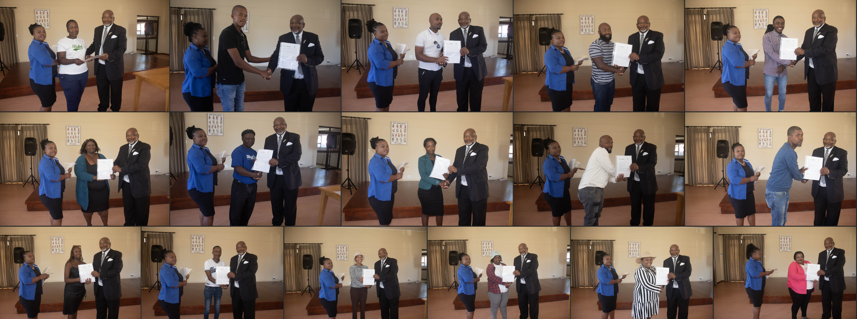 Ward 2 councillor Ramie Xonxa handed out SEF TLT participantstheir certificates at Nompumelelo Hall on Thursday. Photos: Linda Pona