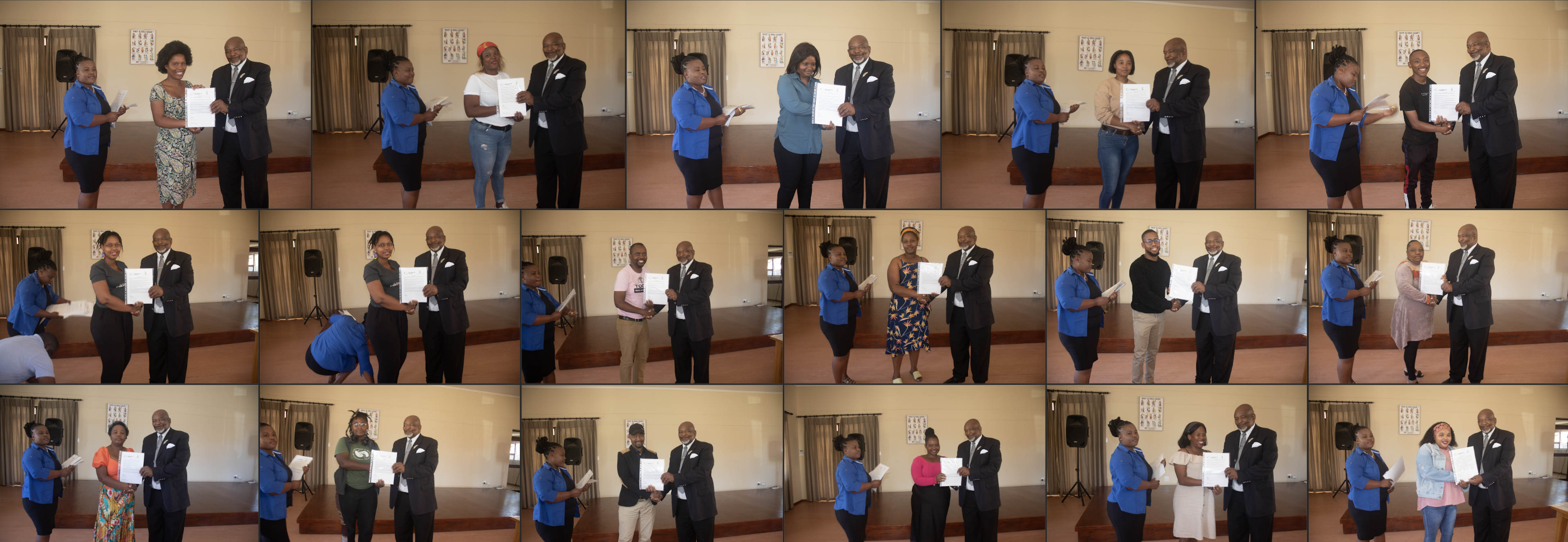 Ward 2 councillor Ramie Xonxa handed out SEF TLT participants their certificates at Nompumelelo Hall on Thursday. Photos: Linda Pona