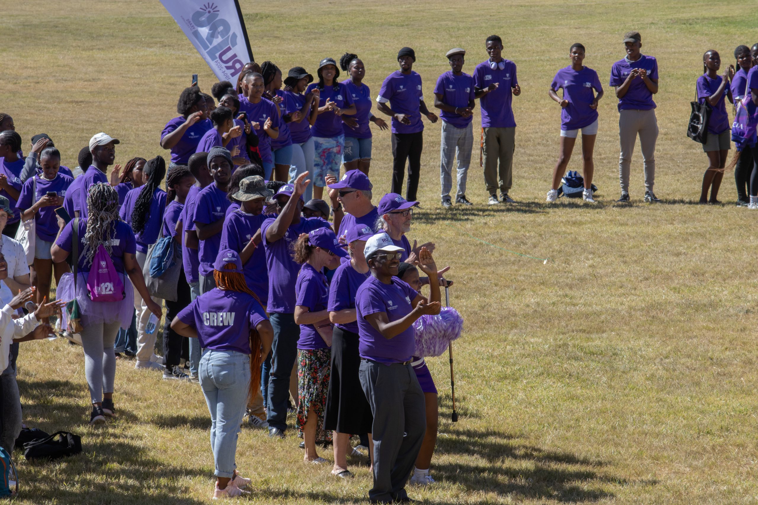 RU's Vice-Chancellor Professor Sizwe Mabizela joined students at Great Field for the RU120 formation. Photo: Rikie Lai
