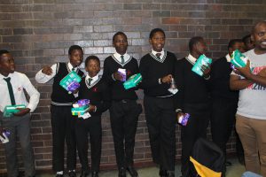 learners about to give away sanitary towels.