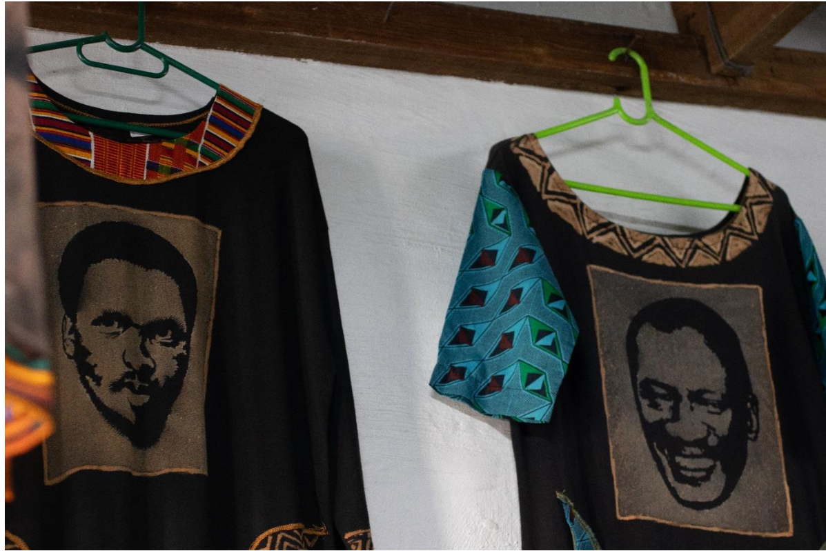 T-Shirts with the faces of two of South Africa’s greatest martyrs, Bantu Stephen Biko and Robert Sobukwe on Display at the store on Dundas Street. Photo: Siqhamo Jama