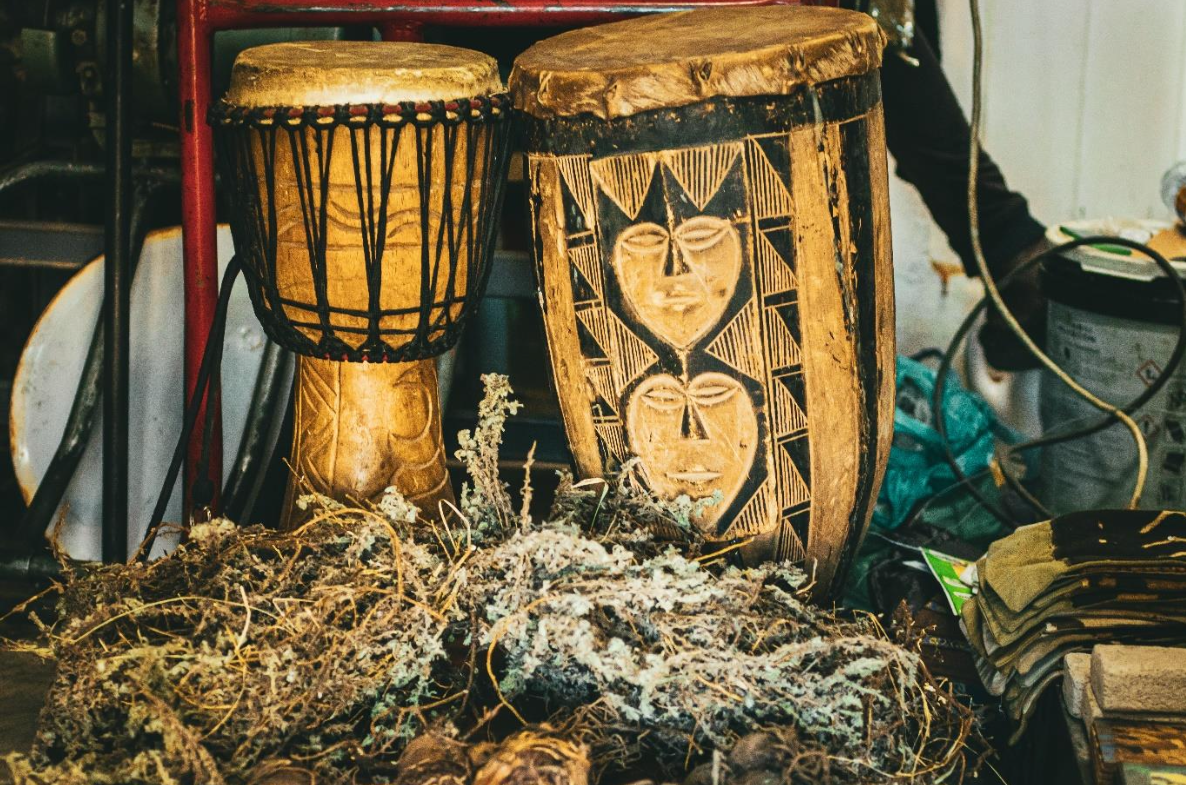 Taken at his store on Dundas Street – these drums are the work of Isaias and have become a part of his therapeutic daily routine. Photo: Siqhamo Jama