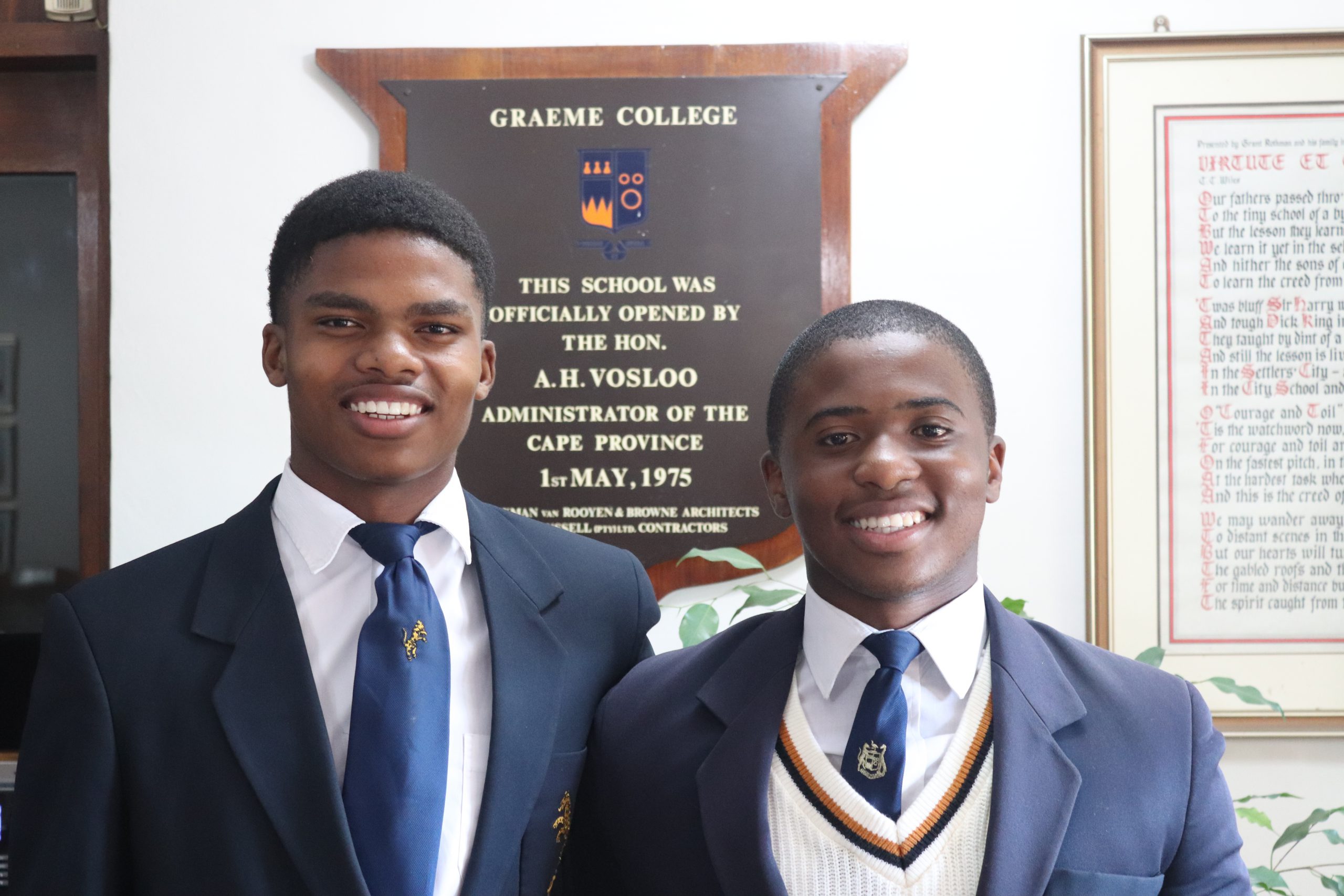 Marcus Williams ( left) Vice-Captain of Graeme College First team rugby. Fumani Baloyi ( Right) Captain of the Graeme College first team.