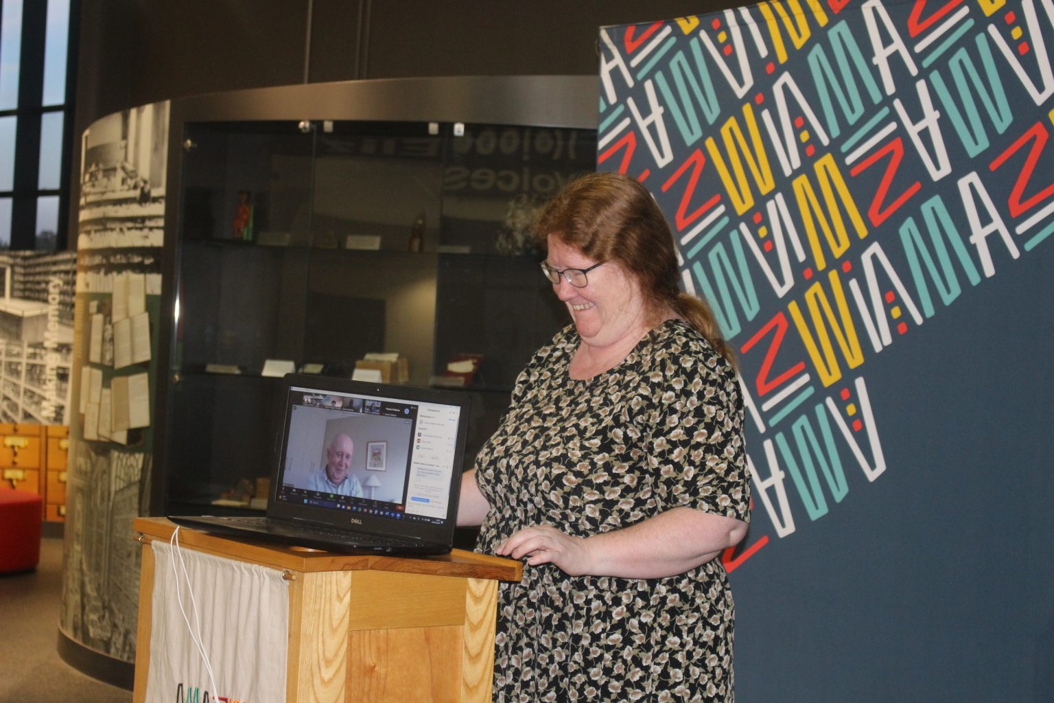 Poet and Amazwi Museum manager Crystal Warren, engaging with virtual and live audience members. Photo: Linathi Nomntsetse