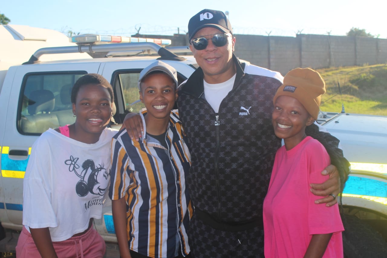 African Connection WFC players Lilitha Siko,Sisonke Fihlani and Niyole Ngqoyiya with Doctor Khumalo at JD Dlepu stadium