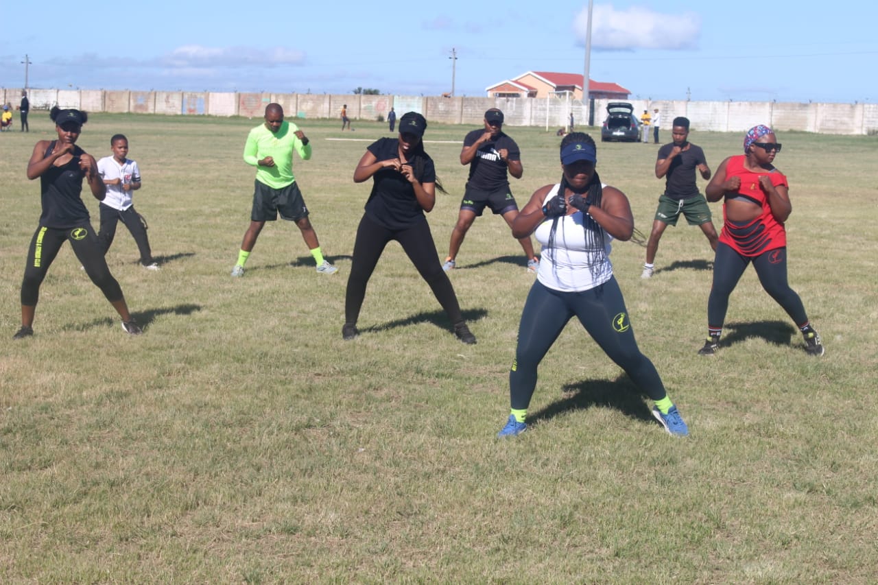 Nomawethu Simama leading Joza aerobics and fitness club during haltime break