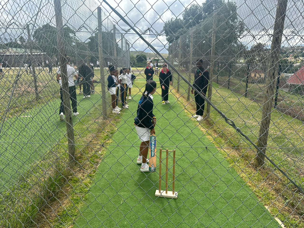 Pupils at the Cricket Clinic for Make a Difference Day. Photo: Jackie Clausen