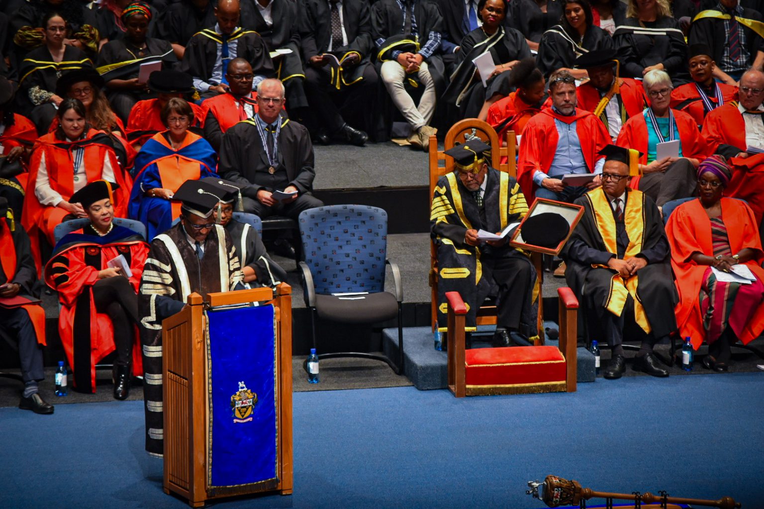 Rhodes University Professor Sizwe Mabizela delivering his open speech on graduation ceremony,Wednesday, 3 April 2024 at Settlers’ National Monument. Photo: Thabo Mathebula