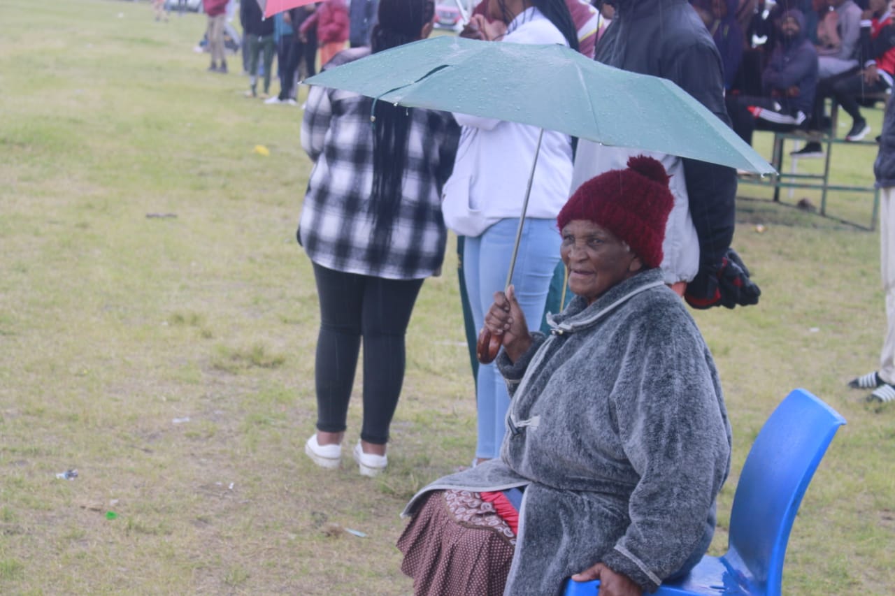 An old granny watching the final at JD Dlepu stadium