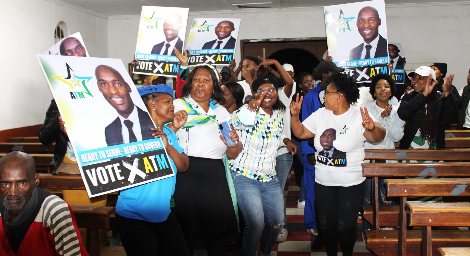 Members of the African Transformation Movement excited to welcome their leader Vuyo Zungula to Joza on Wednesday to share the party's manifesto. Photo: Luvuyo Mjekula