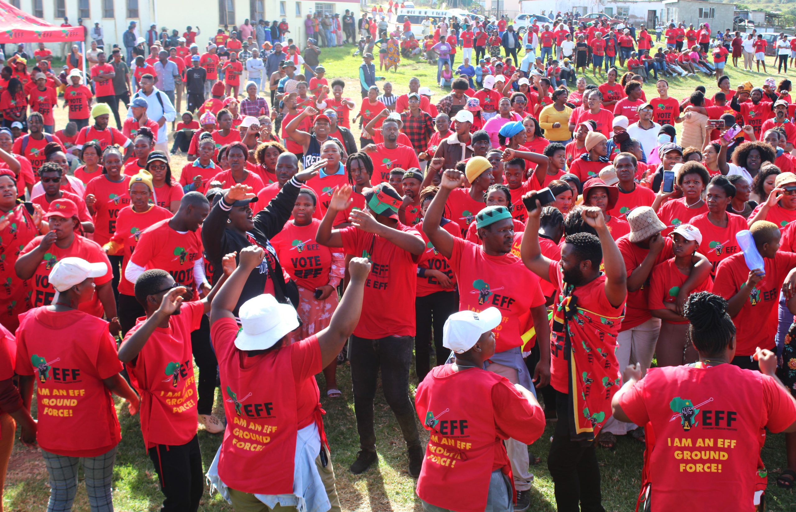 Economic Freedom Fighters faithful at the party's public meeting addressed by party president Julius Malema in Port Alfred on Wednesday. Photo: Luvuyo Mjekula