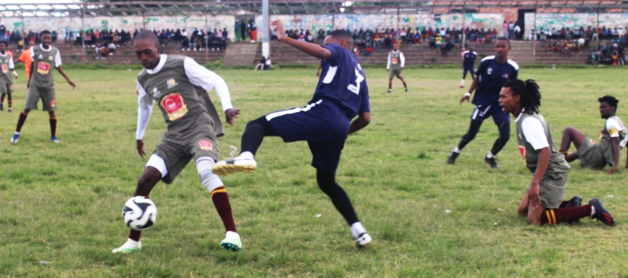 Siyabonga Mnyakama of XI Attackers secures the ball in their Makana LFA premier league decider against Sophia Stars at the weekend. Photo: Chris Totobela