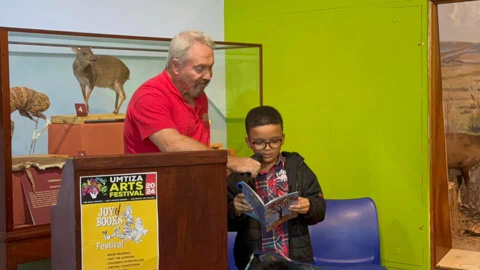 Ezekiel reading his book at the Joy book festival in East London Museum on the 1st of June 2024. Photo: Sherilize Jewell