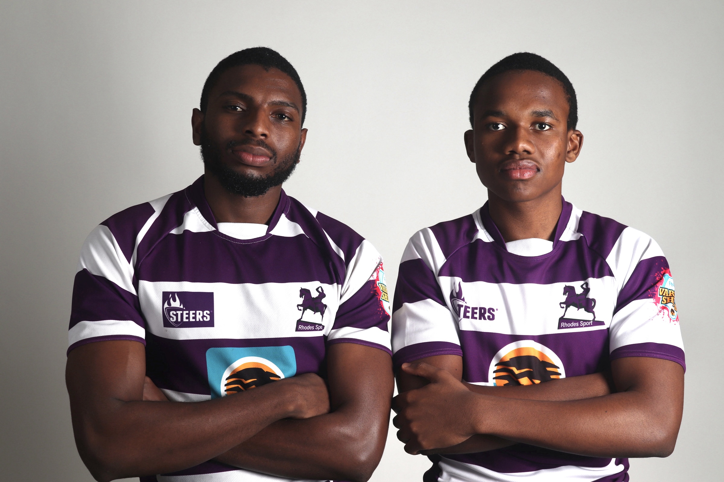 ( left) Lathitha Jodwana,22 , Rhodes university male rugby captain. (Right) Ntsika Mduba, 19, Rhodes University Rugby team Left wing. Photo by ( Nothando Yolanda Tshuma)