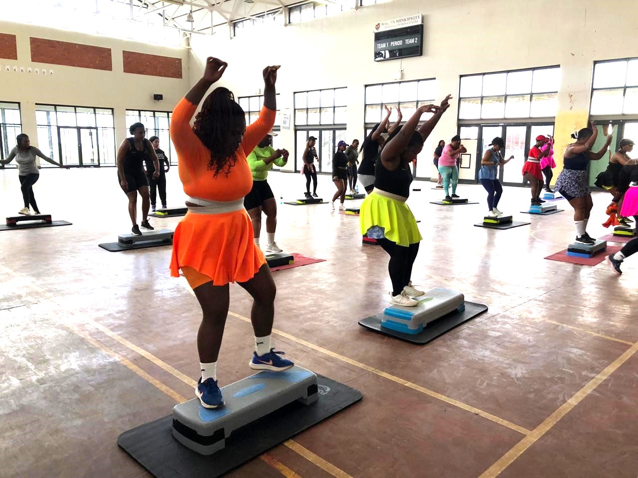 Joza Aerobics and Fitness Club members in action at the Joza Indoor Sports Centre ahead of their Women's Month celebrations on 7 August. Photo: Chris Totobela