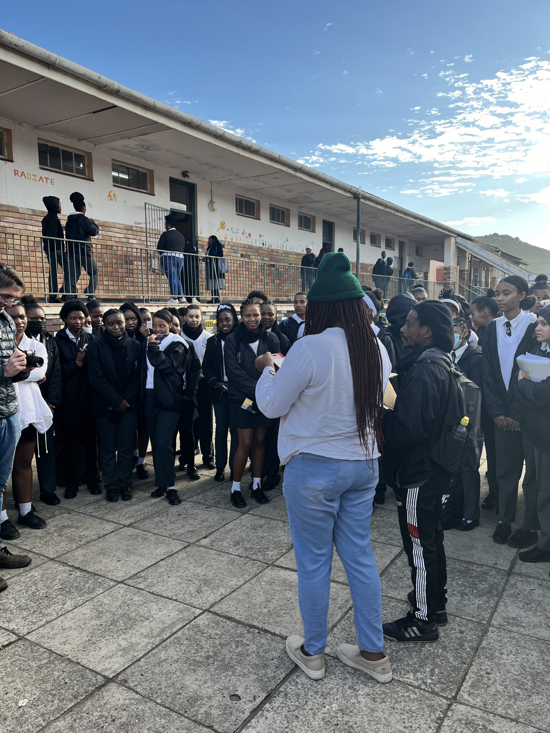 Thandi Nqowana distributing SD card at Mary Waters High School to grade 11 and grade 12 pupils on 16 July 2024. Photo: Nothando Yolanda Tshuma