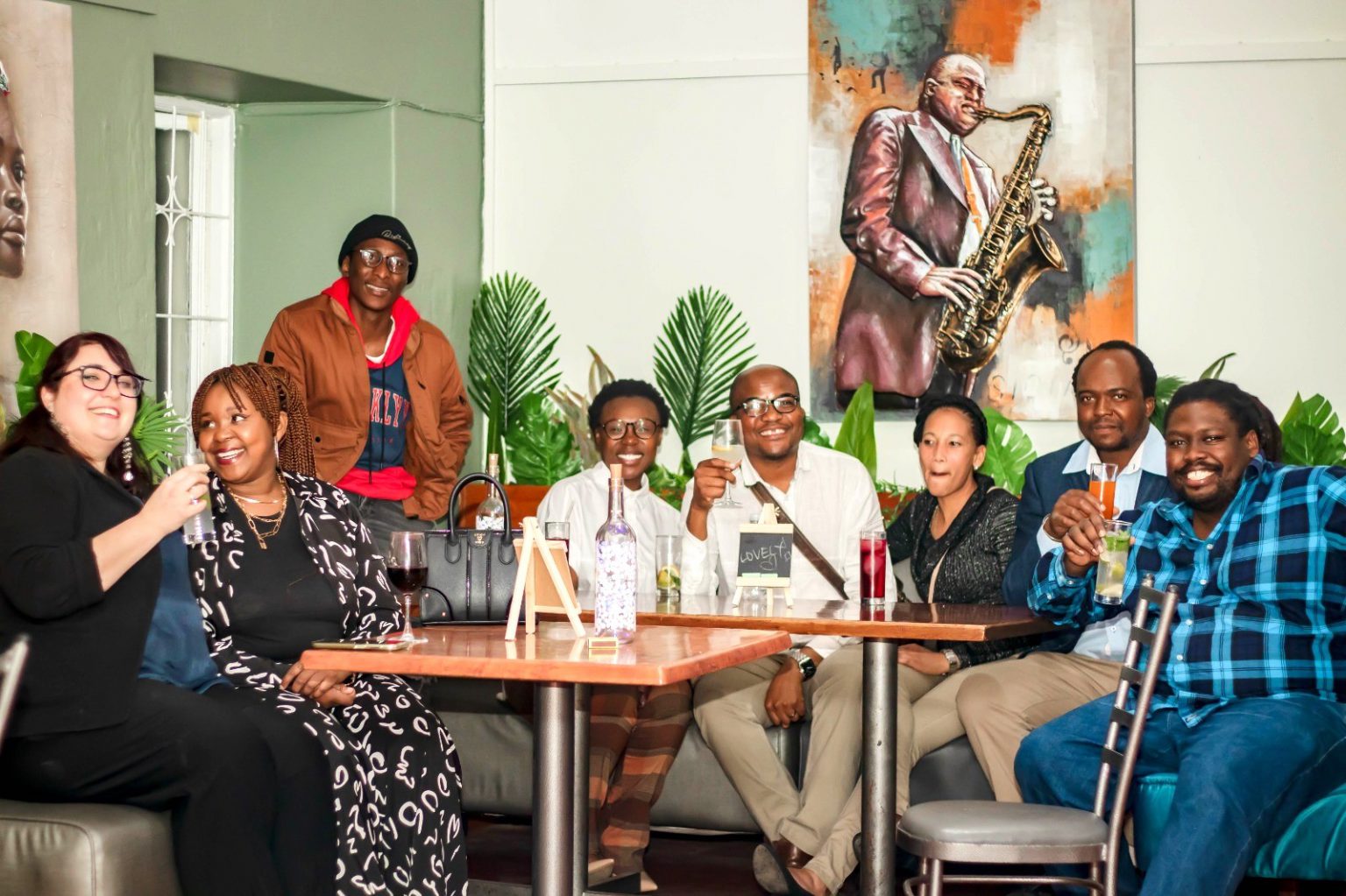 Golden ticket of opportunity... Like in Charlie and the Chocolate Factory, a few fortunate individuals were given golden tickets that invited them to 112 High Street recently to celebrate the launch of Makhanda's newest event concept. From left to right: Makhanda local, Chandra Otto, Makana Tourism Acting Director, Prudence Mini, Olwethu Ntsetsha aka Ozman DeKompozer; National Arts Festival's Fringe Associate Producer, Nqobile Mbhele; Tumelo Tladi of Bojanala Waitrons and Connoisseurs; National Arts Festival's Village Fair Manager, Clarrisa Carolous; Mathias Chirombo of Digs to Digs Removal, and Rhodes Music Radio Programme Manager, Kuhle Ngqezana. Photo: Supplied