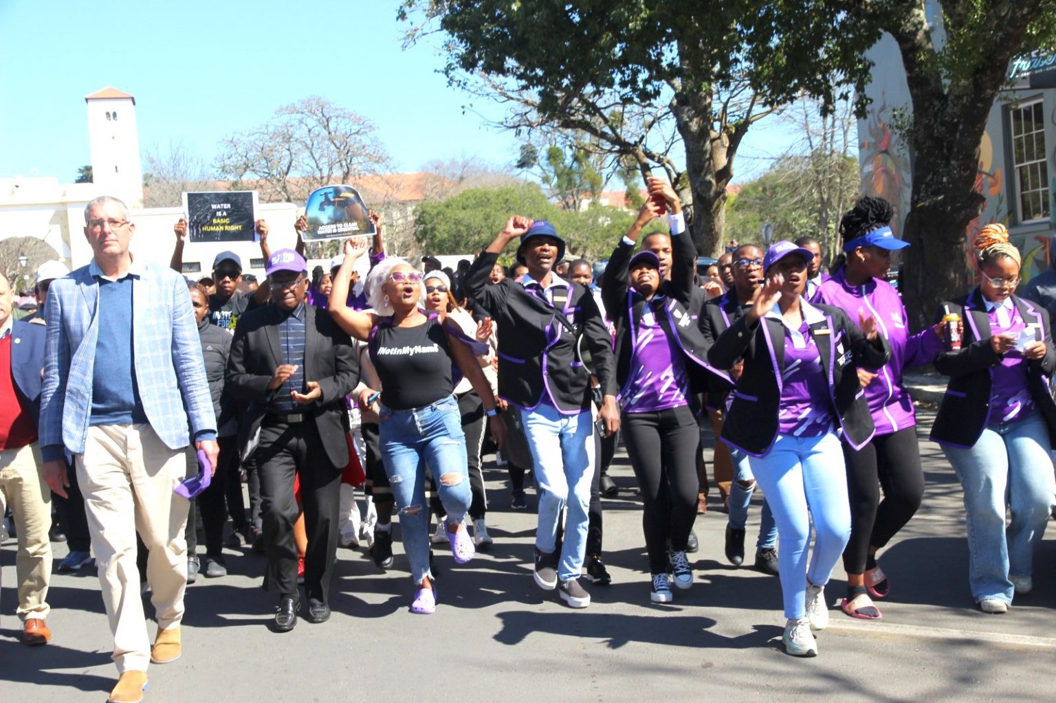 Rhodes University staff and students on the march to Makana Municipality's City Hall over service delivery crises plaguing the municipality. Photo: Steven Lang