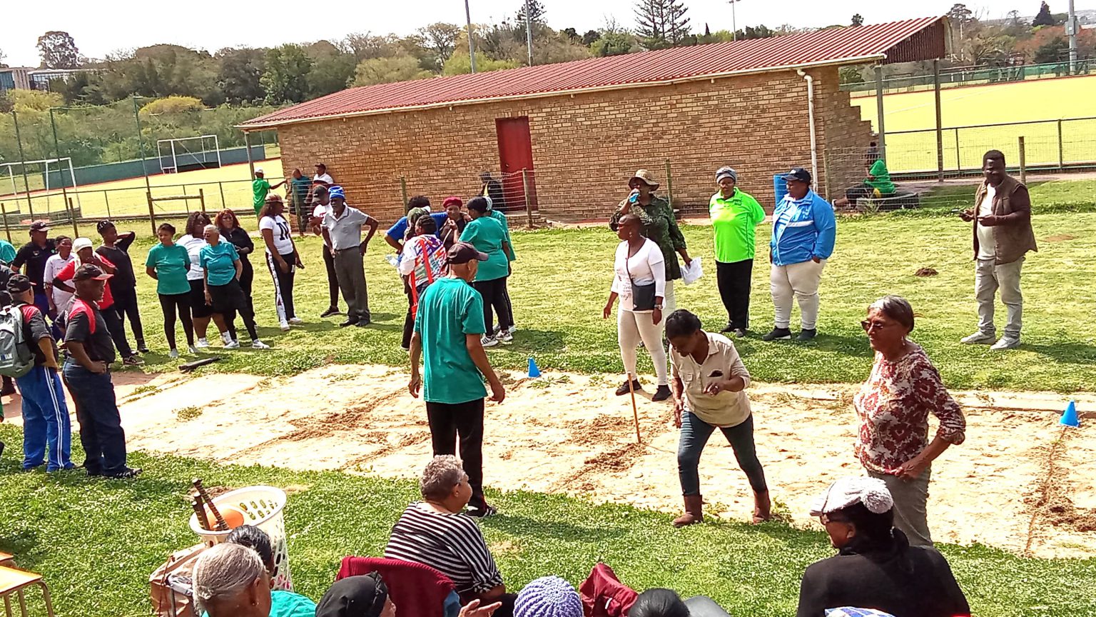 Elderly residents from all over the Sarah Baartman District taking part in the District Games for Older Persons at Rhodes University in Makhanda recently. Photo: Lindokuhle Fuba