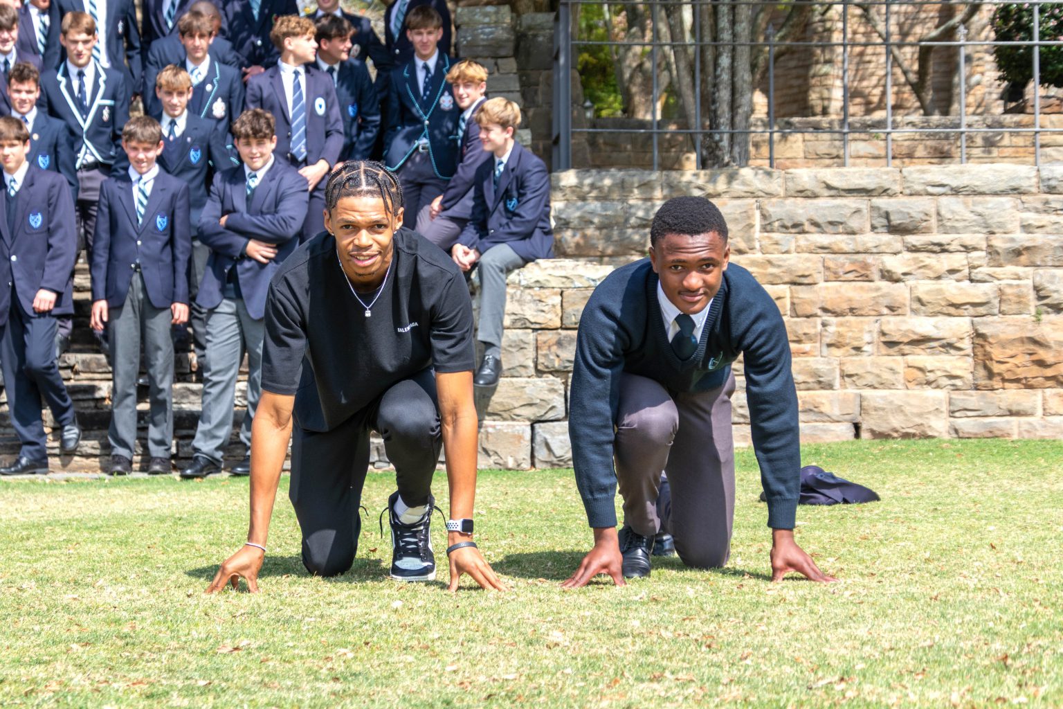 South African sprinter and Paris Olympic Games silver medallist Shaun Maswanganyi was a guest at the St Andrew's College-hosted Triangular Athletics Meeting in Makhanda on Tuesday. Photo: Toni Butterworth