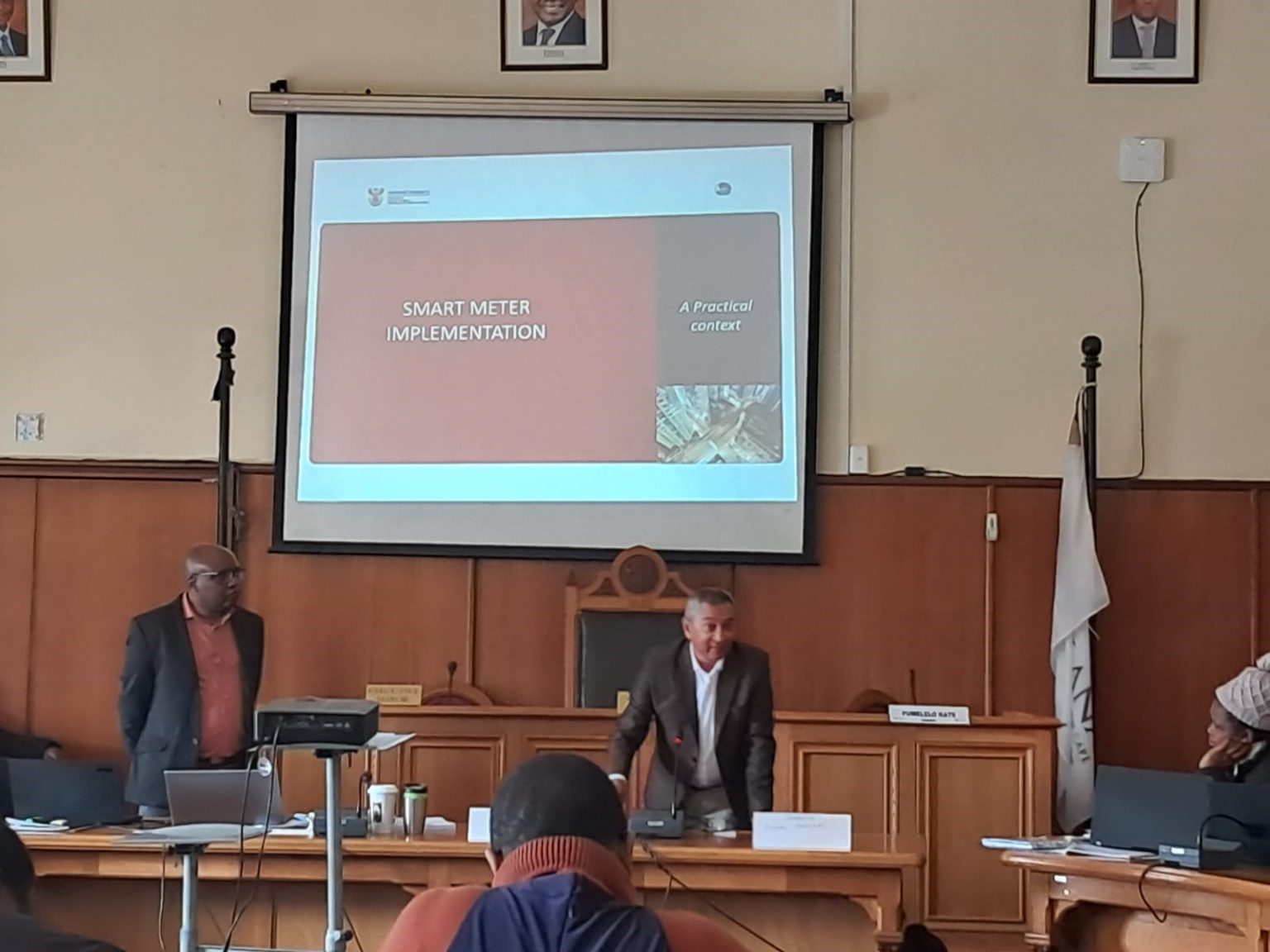 National Treasury Local Government Budget Analysis director Sadesh Ramjathan addresses the Makana Municipality Council on the R100M grant to spend on rolling out of smart meters. Photo: Mbali Tanana