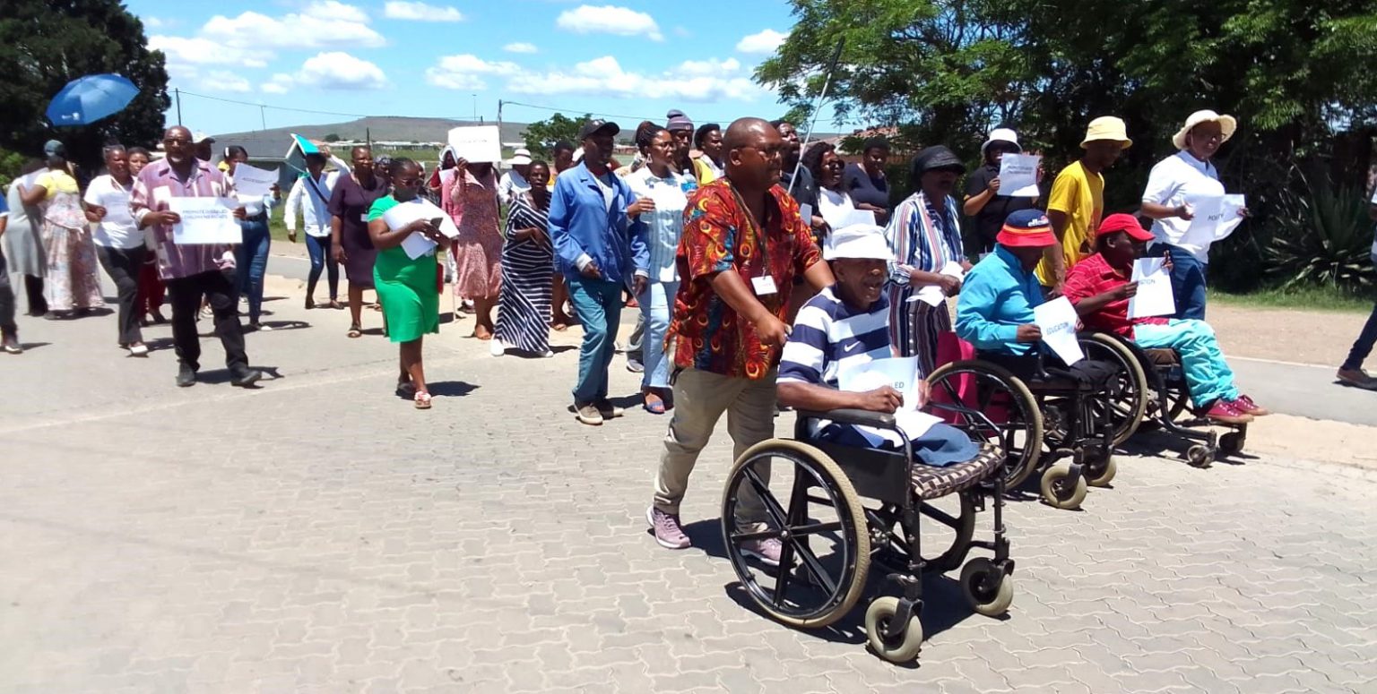 Leading an inspiring march in Joza this week to mark International Day of Persons with Disabilities were disabled Makhanda residents who live with various disabilities. Photo: Siphesihle Joji