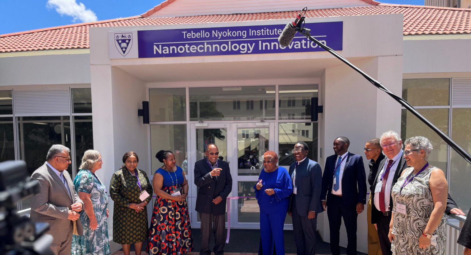 The ribbon-cutting ceremony during the launch of the state-of-the-art Tebello Nyokong Institute for Nanotechnology Innovation (Nyokong Institute, in short) at Rhodes University on Tuesday. Photo: Supplied