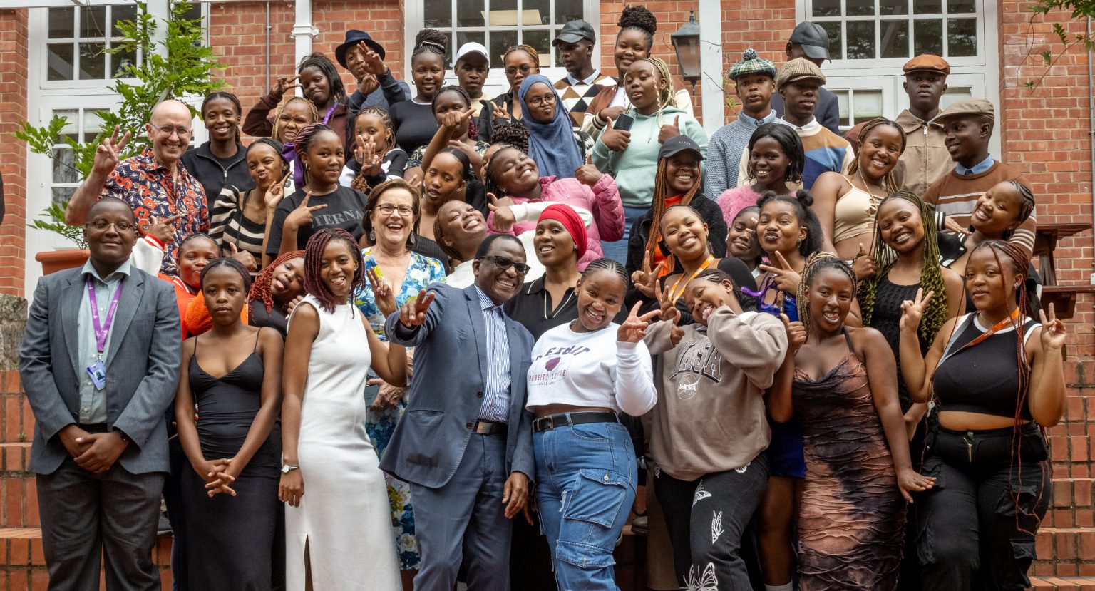 Professor Sizwe Mabizela with students from Gadra as they embark on their first year at Rhodes University, a testament to the success of local education initiatives. Photo: Siqhamo Jama