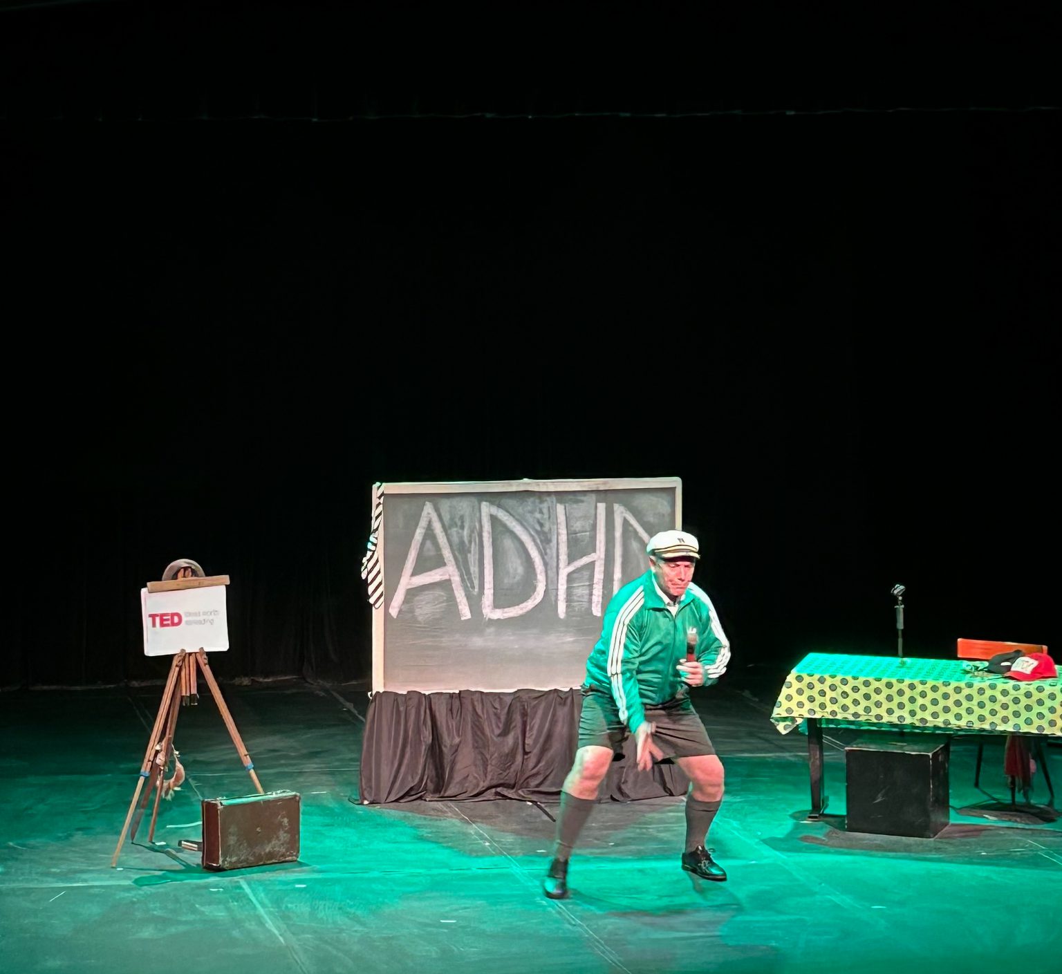 Old-school charm meets new-age theatre Aaron McIlroy captured mid-performance in ADHD mode Photo: Sayuri Persotham