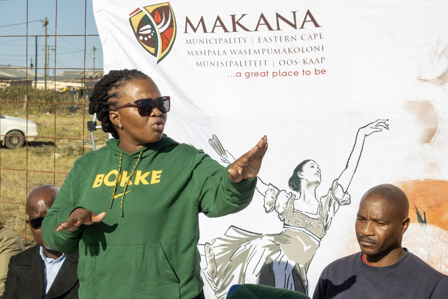 Makana mayor Yandiswa Vara speaking at the site-handover ceremony ahead of the Makana Disaster Housing Project that will build 150 RDP houses for residents whose houses were ravaged by severe weather in 2008. Photo: Luvuyo Mjekula
