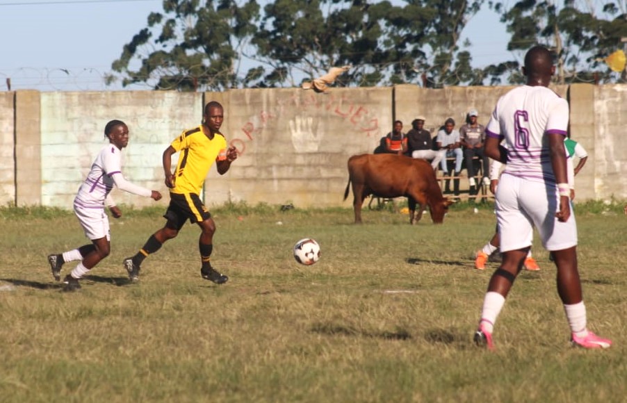 Crunch game for Makana LFA Premier League Action from the first leg between Rhodes University and Riebeek City. Photo: Chris Totobela