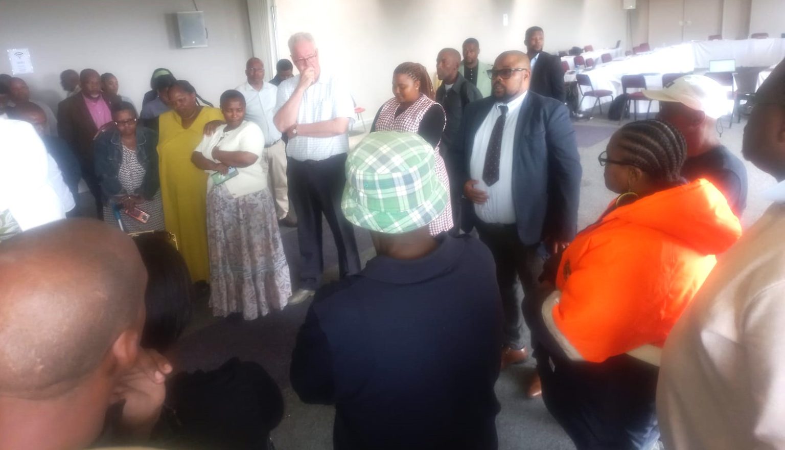 A Makana Municipality special council meeting at the Settlers Monument was interrupted by protesting small business owners who demanded to be given opportunities when tenders are awarded by the municipality. Photo: Luvuyo Mjekula