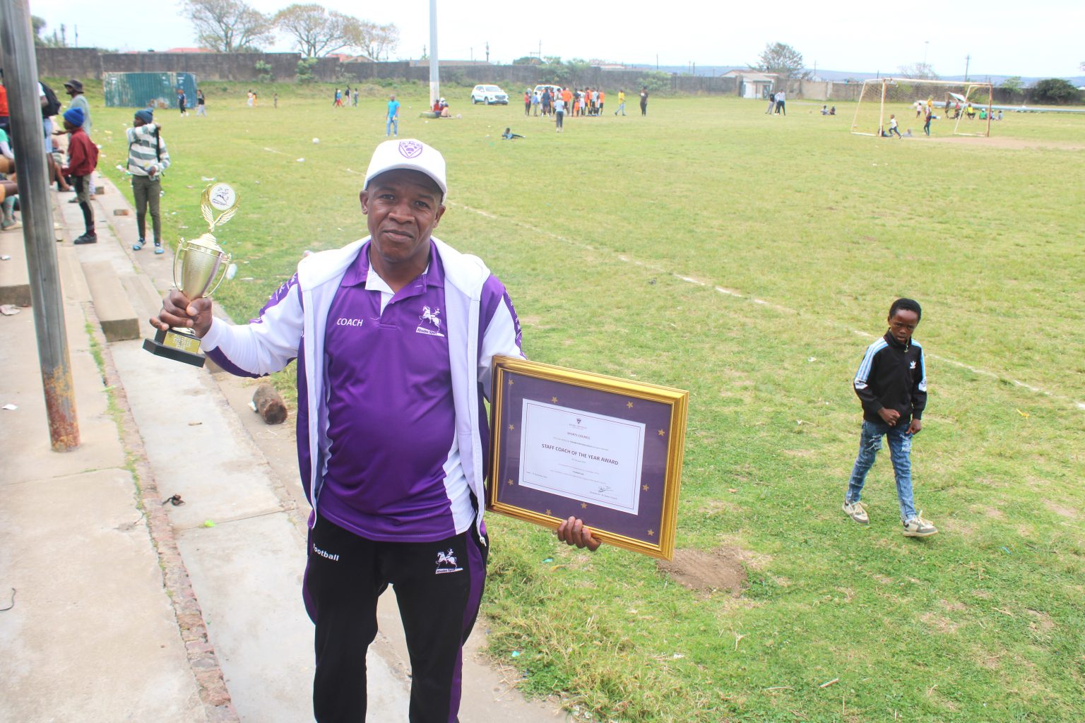 Rhodes University men's football head coach Thembelani "Bravo" Mzalazala won the Staff Coach of the Year award at the Rhodes University Sports Awards at the 1820 Settlers Monument recently. Photo: Chris Totobela